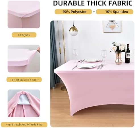 2-Pack 8ft Spandex Table Covers for Rectangle Folding Tables - Washable Elastic Tablecloth - Ultimate Fitted Table Protector for Birthday Parties, Trade Shows, Banquet - Image 2