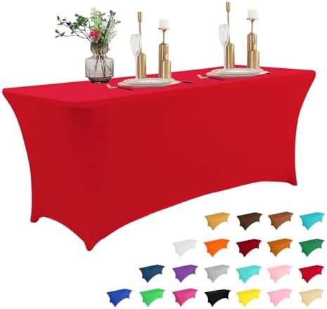 IVAPUPU 4FT Table Cloth for Rectangular Spandex Red Table Cover by IVAPUPU