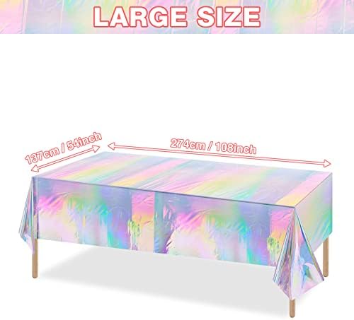 FunnyPars 1 Pack Iridescence Plastic Tablecloths Shiny Disposable Laser Rectangle Table Covers Holographic Foil Tablecloth Iridescent Party Decoration Birthday Bridal Wedding Christmas 54"x108"(Laser) - Image 2