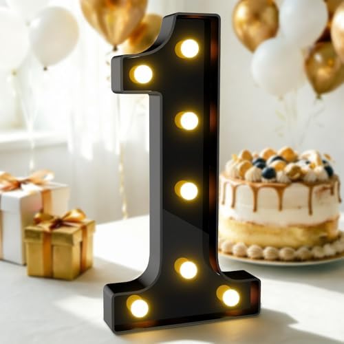 Pooqla 1st Birthday Decorations for Boys, Large Black Light Up Numbers by Pooqla
