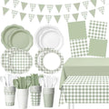 Potchen 392 Pcs Sage Green Gingham Party Supplies Tableware Set Serves 48 by Unknown