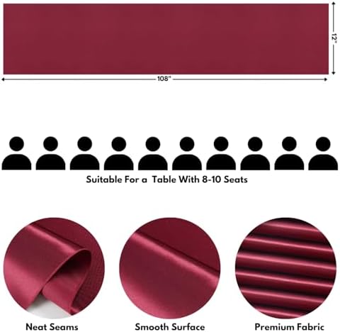 Burgundy Satin Table Runner, 12x108 Inches, 4 Pack - Image 7