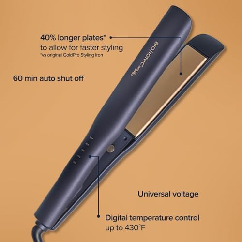 Bio Ionic GoldPro Hair Straightener, Blue, Moisturizing Heat Technology & 24K Gold MX, Hair Straightening Iron for Sleek Styles & Flat Iron Curls, 40% Longer Plates, Adjustable Heat - Image 2