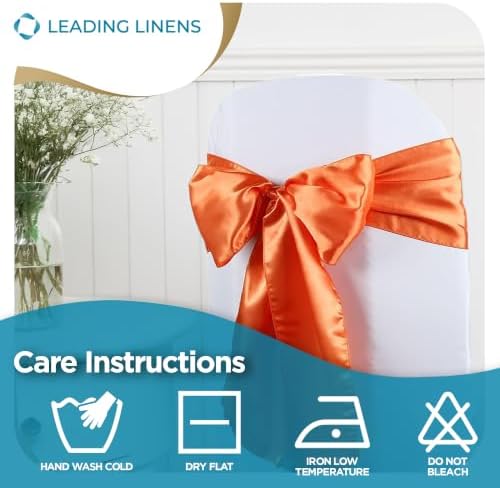 Leading Linens 20 pcs Orange 108"x8" Satin Bow Sash Chair Cover Decoration - Image 6