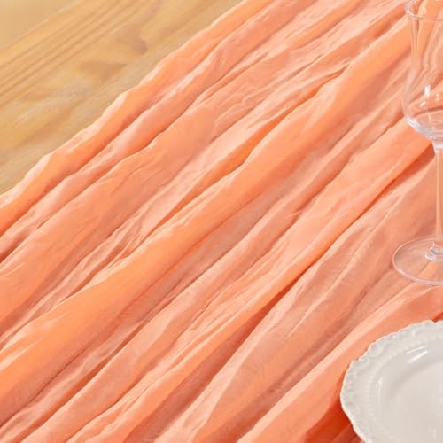 DeZerlor Peach Cheesecloth Table Runners 2 Pack Summer Boho Runners - Image 5