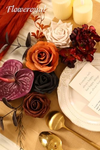 Floweroyal Halloween Artificial Flowers Black Flowers Mix Silk Flowers Fake Roses with Stems for DIY Wedding Bridal Bouquets, Baby Shower, Floral Arrangement, Table Centerpieces, Home Decorations - Image 4
