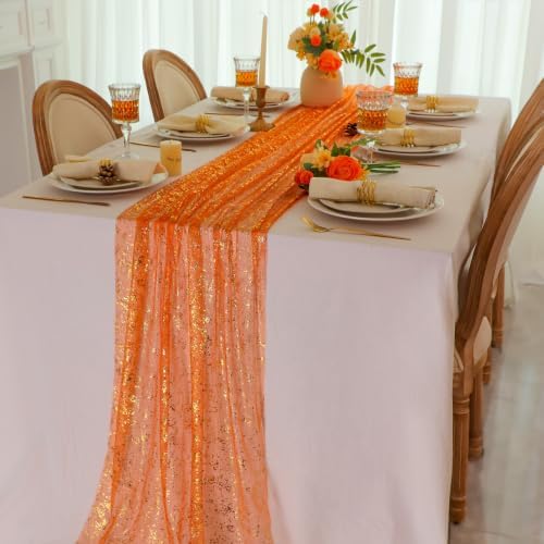 Orange Gold Table Runner Metallic Foil Shimmer Sheer Gauze Decor 10ft - Image 5