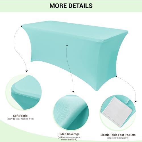 Obstal Spandex Table Cover 4ft Fitted Tablecloth Rectangular, Fresh Blue - Image 3