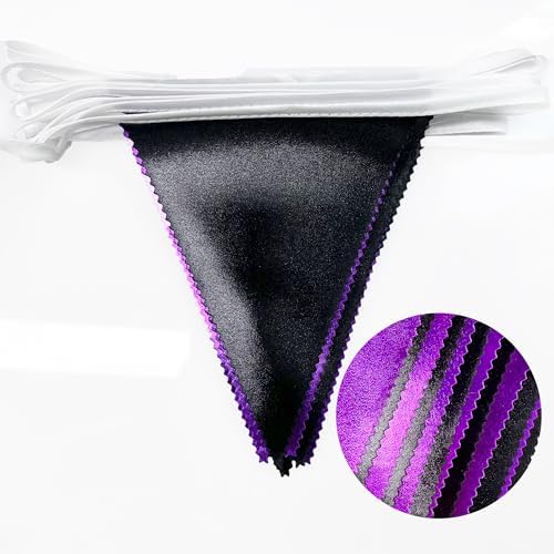 Purple and Black Party Decorations Metallic Fabric Triangle Pennant Banner Flag Bunting Garland for Graduations Birthday Retirement Wedding Baby Shower Bachelorette Halloween Outdoor Party Supplies - Image 3