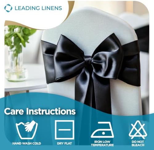 Leading Linens 20 pcs Black 108"x8" Satin Bow Sash Chair Cover Decoration - Image 6