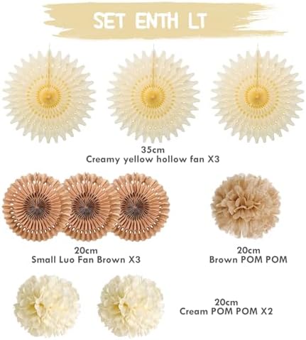 SUNBEAUTY Brown Party Decorations Boho Wedding Party Decor Brown Beige Tissue Pom Poms Paper Fans Hanging Neutral Women Birthday Party Decorations Bridal Shower Baby Shower Rustic Engagement Decor - Image 3