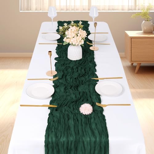 3 Pack Emerald Green Cheesecloth Table Runner, 17 x 108 inch, Semi Sheer Boho Cheese Cloth Fabric Table Runner Bulk for Wedding, Birthday, Party, Holiday, Home Decor (Emerald Green) - Image 2