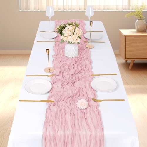 3 Pack Light Pink Cheesecloth Table Runner, 17 x 108 inch, Semi Sheer Boho Cheese Cloth Fabric Table Runner Bulk for Wedding, Birthday, Party, Holiday, Home Decor (Light Pink) - Image 2