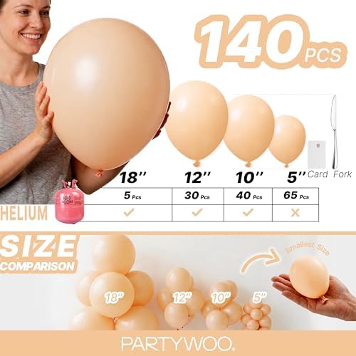PartyWoo Nude Balloons 140pcs Apricot Boho Fall Color Different Sizes - Image 6