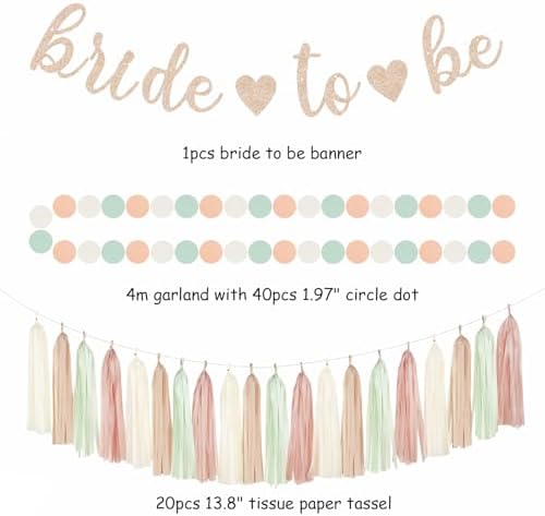 Sage-Green Pink-Beige Bridal-Shower Party-Decorations - 36pcs Bride to Be Banner,Bachelorette Paper Lanterns,Neutral Wedding Streamers Garland,Boho Tissue Pom Poms Flower Fan Decor Supplies Burgleda - Image 2