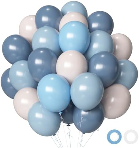 Dusty Blue Sand White Balloons, 50 Pcs 12 Inches Dusty Haze Light Blue White Sand Latex Balloon for Birthday Baby Show Bridal Party Decorations by Aiwolf