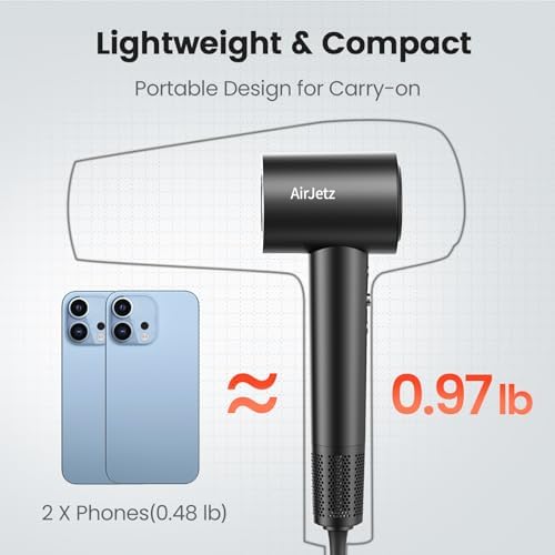 Hair Dryer, 160,000 RPM High-Speed Ionic Blow Dryer for Fast Drying, Professional Lightweight Hairdryer with Diffuser, Magnetic Nozzle, 4 Temps & 2 Speeds, Low Noise for Travel - Black - Image 5