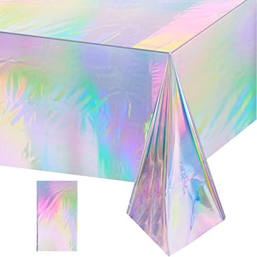 FunnyPars 1 Pack Iridescence Plastic Tablecloths Shiny Disposable Laser Rectangle Table Covers Holographic Foil Tablecloth Iridescent Party Decoration Birthday Bridal Wedding Christmas 54"x108"(Laser) by EnjoyYourFunnyParties