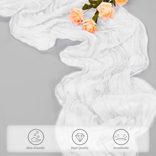 10FT 12 Pack White Cheesecloth Table Runner 20 x 120 Inch Long Rustic Gauze Cheese Cloth Table Runner for Wedding Bridal Baby Shower Table Decorations Boho Fabric Sheer Birthday Party Table Decor - Image 5