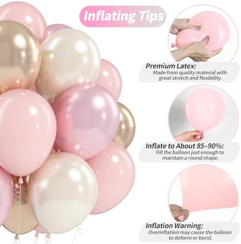 White Pink Gold Balloons Set, 12 Inch Double Stuffed Pearl White Sand Blush Pale Light Pink Apricot Champagne Gold Helium Balloon for Fairy Birthday Wedding Easter Baby Bridal Shower Party Decorations - Image 6