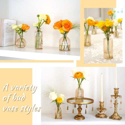 Champagne Bud Vases in Bulk 24 Packs Amber Glass Vase for Decor Centerpieces, Small Ribbed Vases for Flowers Stripe Modern Bud Vases Vintage Vases for Floral Wedding Party Table Decoration Home Decor - Image 7