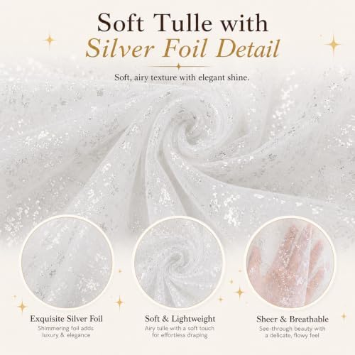 Bupelo Silver Foil White Tulle Backdrop Curtains–15x8ft Sheer White Curtain - Image 4