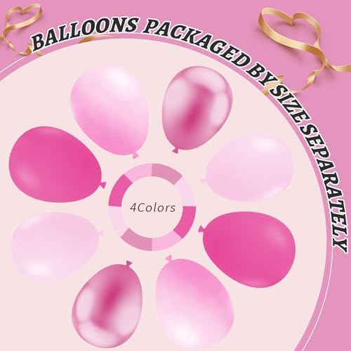 412Pcs Pink Balloon Garland Arch Kit,18 12 10 5 Inch Hot Pink Balloons Metallic Magenta Latex Balloons for Birthday Shower Princess Theme Party Wedding valentines Background Decorations - Image 4