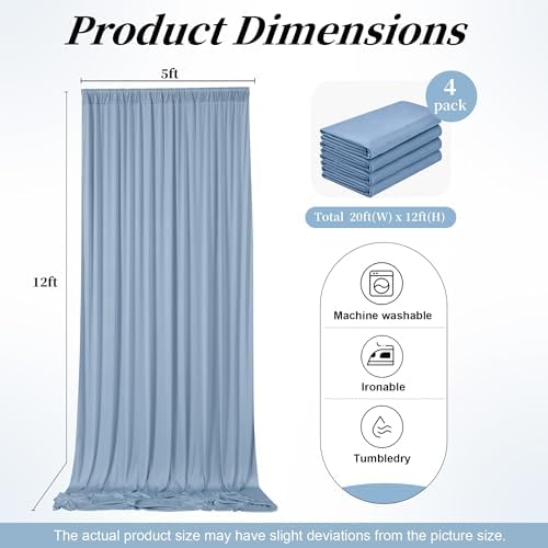 20ft x 12ft Dusty Blue Backdrop Curtains for Parties, Wrinkle Free 4 Panels Photo Backdrop Drapes Back Drop Cloth for Wedding Birthday Photography Background Decor - Image 6