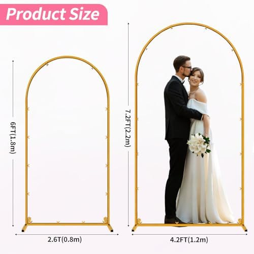 Metal Arch Backdrop Stand, 7.2FT+6FT Wedding Arches Frame, Gold Wedding Arch Backdrop Stand Set of 2, Balloon Arch Backdrop for Wedding Party Decor Birthday Baby Shower Graduation - Image 2