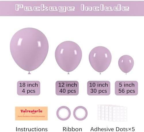 Voircoloria 130pcs Lilac Purple Balloons Garland Arch Kit, 18 12 10 5 Inch - Image 2