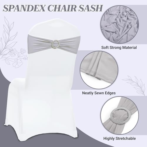 Pack of 150 Spandex Chair Sashes for Wedding Party & Event – Light Silver - Image 3