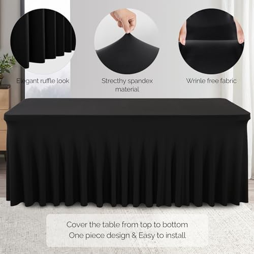Wish Care 6 Pack Black Spandex Table Cloths for Rectangle Tables 6ft - One-Piece Wrinkle Free Fitted Table Cover 6 Foot Table Stretch Tablecloths for Party, Banquet, Wedding and Events - Image 2