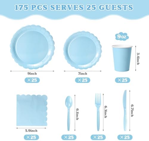 Vyntra 175 Pcs Light Blue Paper Plates and Napkins Party Supplies - Image 2