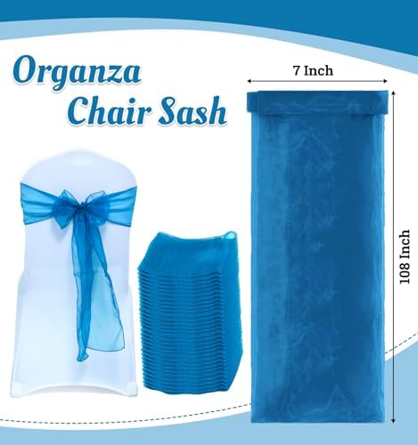 MDS Pack of 200 PCS Organza Chair Sashes Wider Dining Chair Bows Ribbon Tie Back for Wedding Party Birthday Bridal Shower Reception Event Banquet Home Chair Cover Decoration - Dark Teal - Image 3