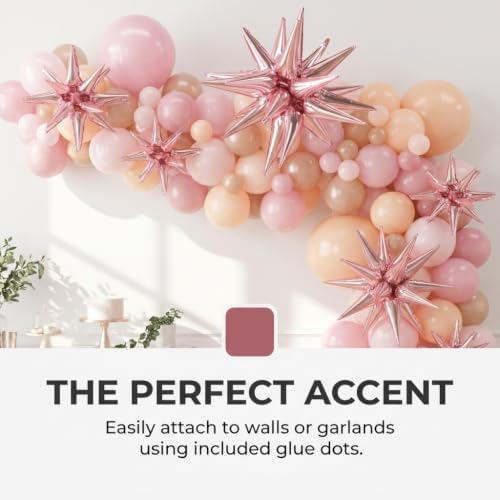 Rose Gold Starburst Balloon Clusters - Pink White Champagne Mix, Pack of 3 - Image 3