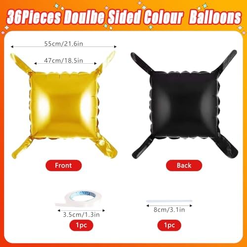 36 Piece XL Black and gold Double Sided Square Balloon Screen Tunnel Arch Kit Mylar Square Balloons For Baby Shower Graduation Prom Birthday Party Decorations - Image 3