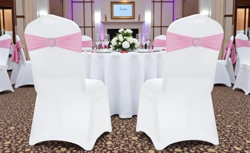 MDS Pack of 100 Spandex Chair Sashes for Wedding Party & Event – Blush Pink - Image 6