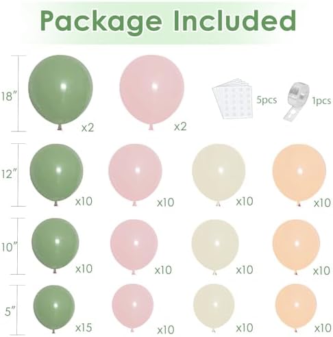 Blocesa Pink Green White Sand Balloons Arch Kit, Latex, Party Decor - Image 2