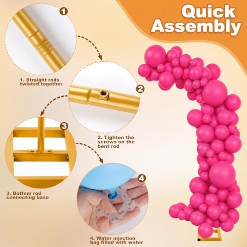 Balloon Arch Stand Kit Set with 145PCS Different Sizes Pink Balloons – Metal Wedding Backdrop Frame with 8 Water Bags, Gold Semi-Open Arch for Birthday, Baby Shower, Bridal Shower Decorations. - Image 3