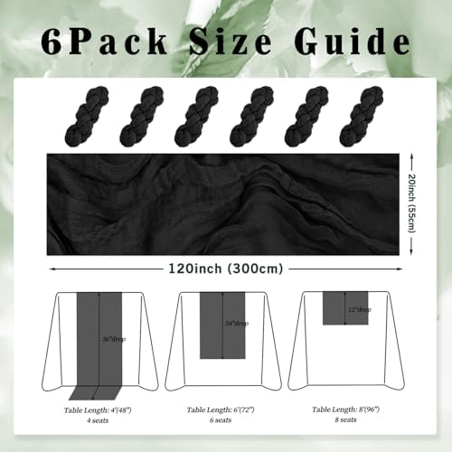 10FT 6 Pack Black Cheesecloth Table Runner 20 x 120 Inch Long Boho Fabric Rustic Cheese Cloth Table Runner for Wedding Bridal Shower Baby Shower Gauze Sheer Birthday Party Table Decorations - Image 2