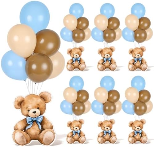 6 Sets Balloon Stand Kit for Table Blue Bear Baby Shower Tables Centerpieces with Balloon Boy Baby Shower Decor for Bear Theme Gender Reveal Birthday Party Table Decorations Supplies by Unknown