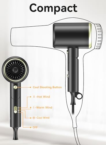 Hair Dryer, 150000RPM Ionic Blow Dryer with Diffuser, Black - Image 7