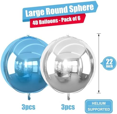 Blue Silver Round Foil Balloons Birthday Prom Decor 22 Inch 6 Pcs - Image 2