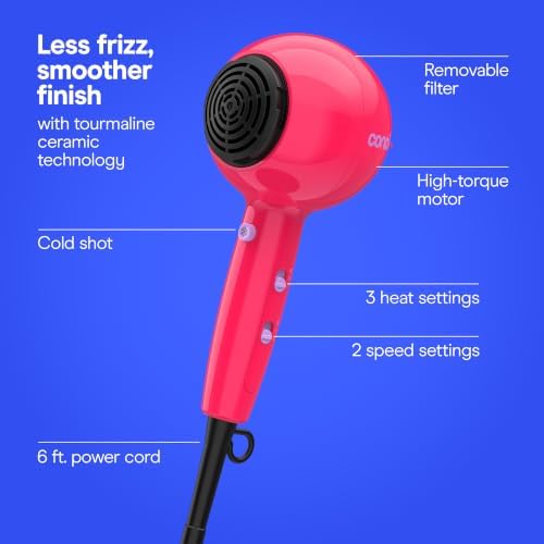 Conair Cake Pop Hair Dryer with Diffuser & Concentrator, Berry Blast - Image 3