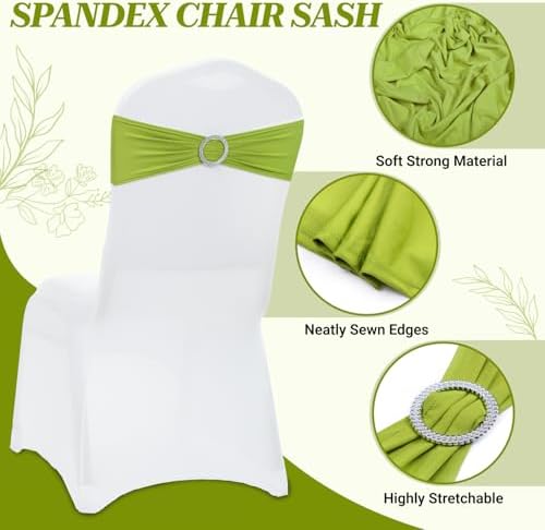 MDS Pack of 10 Spandex Chair Sashes for Wedding Party & Event – Apple Green - Image 3