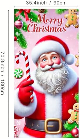 BlissYard Christmas Door Cover Santa Candy Cane 35x71 Inch Polyester - Image 3