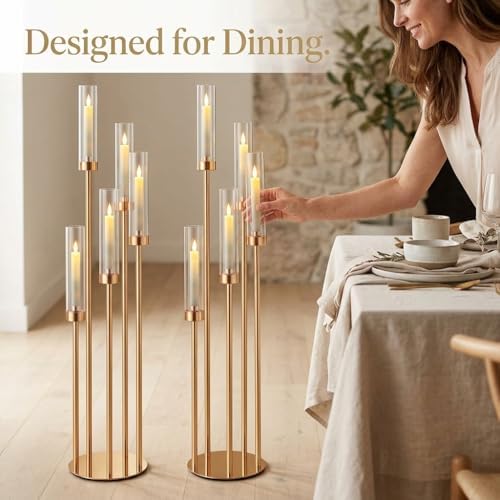 2pcs 42.5in Gold Floor Candelabra 5 Arm Gold Candelabra with Acrylic Shades Candle Holders,Elegant Metal Candlestick Stand for Perfect for Wedding Dining Room Living Room Event Decor - Image 6
