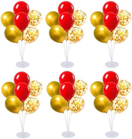 6 Set Balloon Stand Kit for Table Centerpieces With Balloon and Base Party Decorations for Birthday Wedding Retirement Graduation Baby Shower (Red Gold) by Unknown