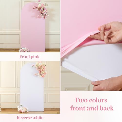 7.2FT 6FT Arch Backdrop Cover for Wedding, Set of 2 Stretchy Spandex Fitted Arch Stand Cover for Baby Shower, Birthday Party Decor, Chiara Backdrop Cover with Double-Sided Design(White, Pink) - Image 3