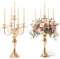2PCS Gold 5-Arm Candelabra Centerpiece - 20.3" Tall Metal Candle Holder for Wedding, Party & Home Decor - Vintage Table Centerpiece for Events, Dining Room, Church Decorations by KOLNLALA